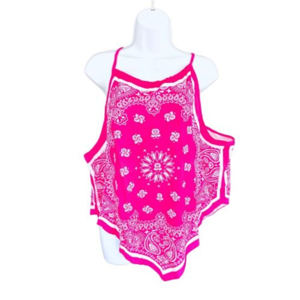 NWT Floral Print Pink& White Bandana Style Adjustable Halter Neck Top SZ 3XL - Picture 7 of 7